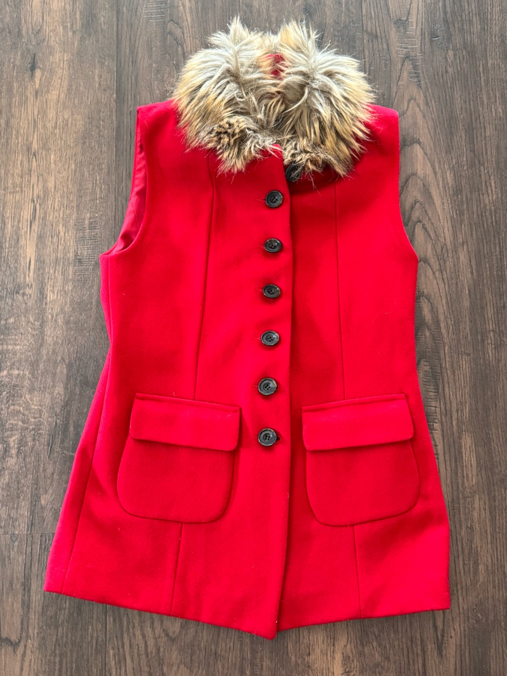 Le Chateau Red Wool Faux-Fur Collar Vest
